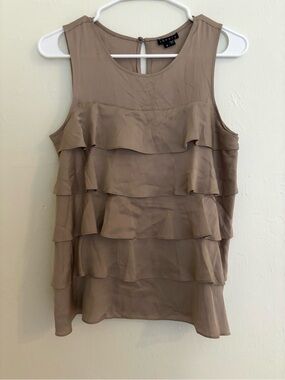 Theory Silk Tiered Cami Top Blouse Champagne